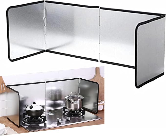 Azonee Stove Splatter Guard Anti Splatter Shield Guard Portable Folding Cooker Side Fat Oil Splash Guard Splash Back Splatter Screen for Frying Pan Wall Hob Grease Cooking Kitchen