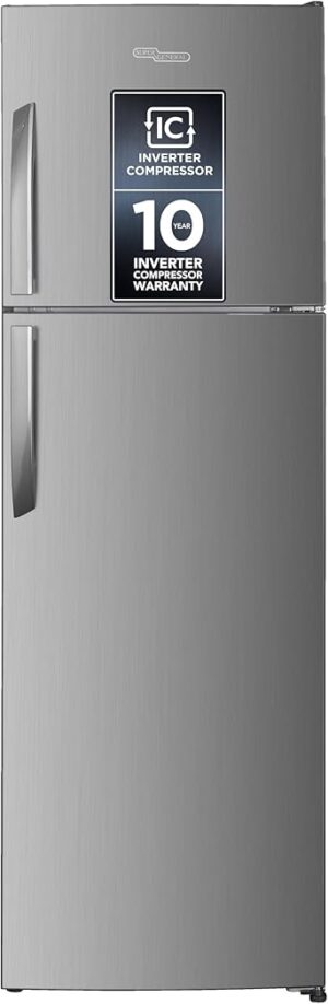Super General 360 Liter Top Mount Refrigerator Freezer SGR365IE, No Frost, Inverter, Electronic Temperature Control with Stylish Interior, 54.5x55.5x166.8cm(WxDxH), Inox, 10 Year Compressor Warranty