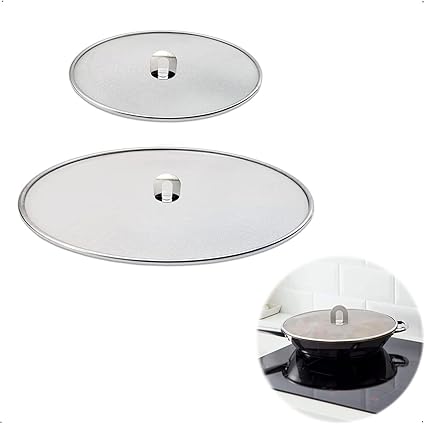 Bolivia's Splatter Guard, 2 in 1 Set Durable Stainless Steel Splatter Shield Set, Splatter Screen for Frying Pan, Grease Splatter Guard Stainless Steel Large 33cm and Small 25.5cm Shield