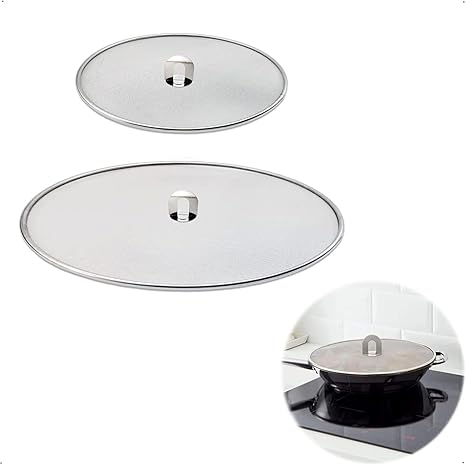 Bolivia's Splatter Guard, 2 in 1 Set Durable Stainless Steel Splatter Shield Set, Splatter Screen for Frying Pan, Grease Splatter Guard Stainless Steel Large 33cm and Small 25.5cm Shield