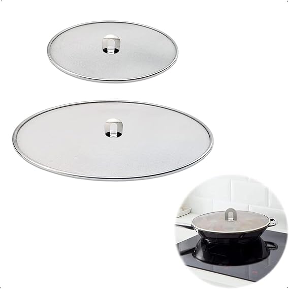 Bolivia's Splatter Guard, 2 in 1 Set Durable Stainless Steel Splatter Shield Set, Splatter Screen for Frying Pan, Grease Splatter Guard Stainless Steel Large 33cm and Small 25.5cm Shield