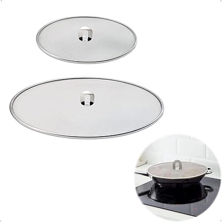 Bolivia's Splatter Guard, 2 in 1 Set Durable Stainless Steel Splatter Shield Set, Splatter Screen for Frying Pan, Grease Splatter Guard Stainless Steel Large 33cm and Small 25.5cm Shield