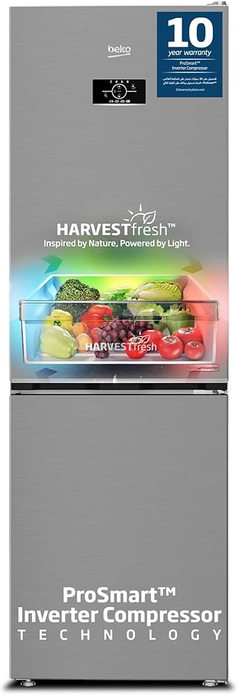 Beko Refrigerator 366 ltrs GrosS(316 Net), Double Door, Bottom Mount, Silver colour, low noise, NeoFrost Dual Cooling, Harvest fresh, 10 yrs Warranty on Pro Smart Inverter Compressor, RDNE400CS