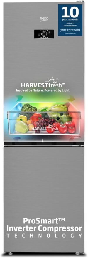 Beko Refrigerator 366 ltrs GrosS(316 Net), Double Door, Bottom Mount, Silver colour, low noise, NeoFrost Dual Cooling, Harvest fresh, 10 yrs Warranty on Pro Smart Inverter Compressor, RDNE400CS