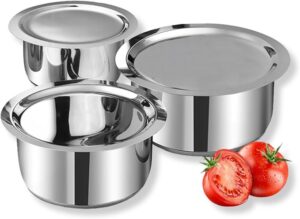Vinod 3pc Tope Set 1.4 L, 1.8 L & 2.2 L with lid (Induction Friendly)