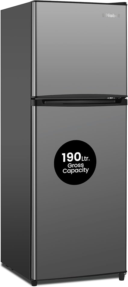 Double Door Refrigerator 190L Gross / 127L Net Mechanical Temperature Control, R600a Refrigerant, Recessed Handle, Inside Condenser, Dark Silver – NR190S