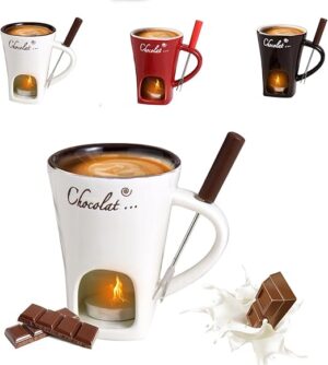 Sweet Fondue Cup for Date Night and More - Chocolate Melting Cup Set with Forks, Perfect as Fondue Mug or Chocolate Fondue Mug - Ideal Gifts for Birthday, Wedding and More (White)