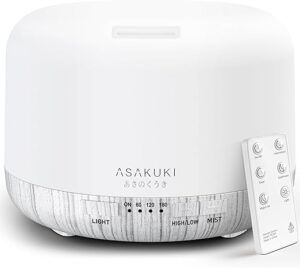 ASAKUKI 500ml Premium, Essential Oil Diffuser with Remote Control, 5 in 1 Ultrasonic Aromatherapy Fragrant Oil Humidifier Vaporizer, Timer and Auto-Off Safety Switch White