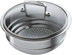 Le Creuset 3-Ply Stainless Steel Multi Steamer Insert with Glass Lid, for use with 3Ply Stainless Steel Pans, 16 cm to 20 cm, 96201900001000