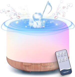 Baeskii Humidifier Oil Fragrance Diffuser Bluetooth Speaker 5.0, 500ml Aromatherapy Diffusers for Aroma Essential Oils, Ultrasonic Oil Diffuser with Remote Control,4 Timers