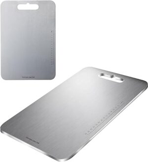 Stainless Steel Cutting Board, Titanium Chopping Boards for Kitchen, SUS 304 Large Chopper for Meat, Dishwasher Safe, with Handle & Scale, Easy Clean, ستانلس ستيل تقطيع, Solid Cookware, (36*25*0.2 cm)