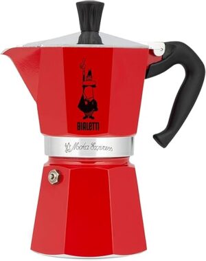 BIALeTTI Moka Express Stove Top Espresso Maker, Makes Real Italian Coffee, Moka Pot, Capacity - 150 ml , 3 Cups, Color -Red