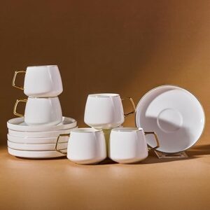 Karaca Saturn Coffee Set For 6 People, Porcelain, 12 Pcs, Multi-Purpose, Serving Espresso, Tea, Milk And Turkish Coffee, Turkish Traditional Coffee Mugs