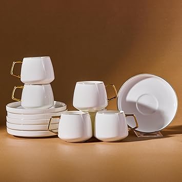 Karaca Saturn Coffee Set For 6 People, Porcelain, 12 Pcs, Multi-Purpose, Serving Espresso, Tea, Milk And Turkish Coffee, Turkish Traditional Coffee Mugs