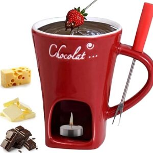 Chocolate Melting Cup, Chocolate Fondue Mug, Mini Chocolate Fondue Set With Forks For Date Night Birthday Wedding Gifts (Red)