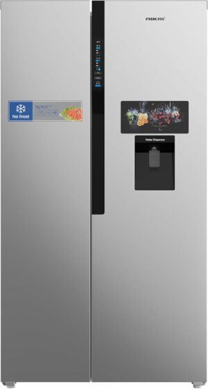 Nikai 800L Gross, 502L Net Side-by-Side Refrigerator, Frost Free, R600a Refrigerant, Internal Condenser, Water Dispenser, Silent Operation, Efficient Tropical Compressor - NRF800SBSD5 Silver