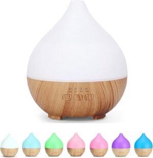 Essential Oil Diffuser, Ultrasonic Diffusers for Home Aromatherapy Humidifier for Bedroom Room 7 Colors LED 2 Mist Mode Auto Off, Basic White