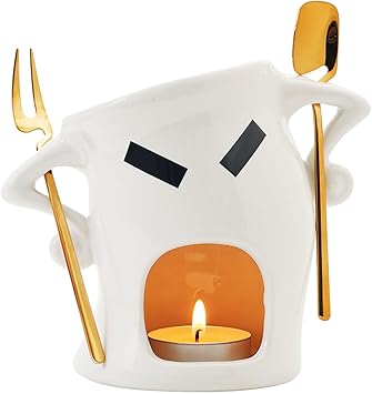 Mini Ceramic Fondue Set: Chocolate Fondue Melting Cup, Cheese Fondue Pot, Candy Mini Fondue Cups with 1 Fork & 1 Scoop - Food-Safe Gift for Parties, Gifts, Cozy Nights (White)