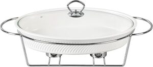 Orchid 12” Oval Casserole With Candle Stand, Ceramic Buffet Casserole Dish, Ceramic Pot Chafer With Candle Holder, Catering Warmer Hot Pot, Soup Pot For Events Hotel Restaurant