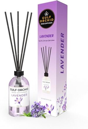 Gulf Orchid Lavender Reed Diffuser – Long-Lasting Home Fragrance & Aromatherapy Air Freshener | 110ml Essential Oil Diffuser for Bedroom, Living Room, Office & Bathroom