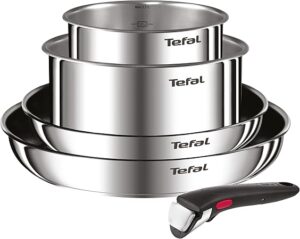 Tefal Ingenio Emotion L897S504 Set of 5 Saucepans 24/28 cm, Saucepans 16/20 cm, Removable Handle, Induction, Non-Stick Coating, Thermal Signal Temperature Indicator, Stainless Steel