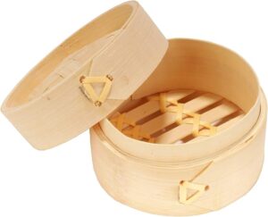 BambooMN 3 Inch Mini Bamboo Dim Sum Dumpling Steamer Basket for Dessert Party Favors Wedding Birthday Home Decorations Supplies 10 Pieces Natural 6955114961232a