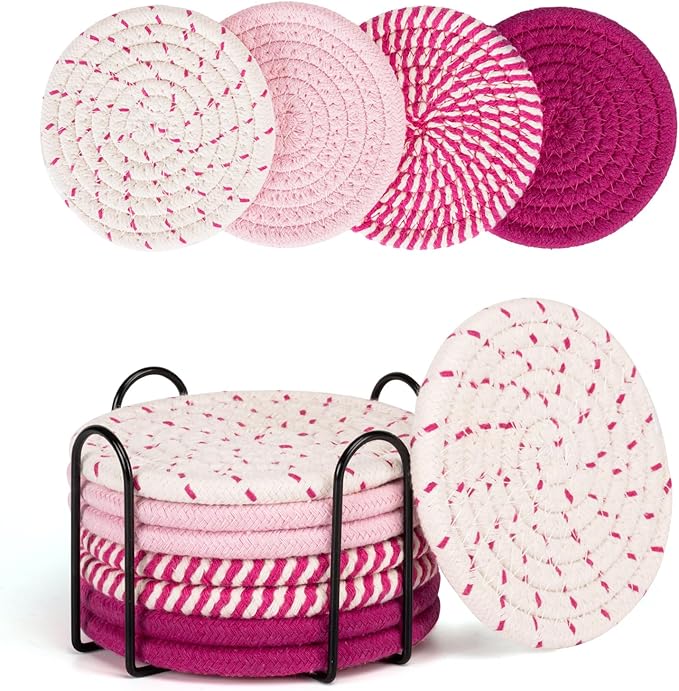 Smgmg Coasters for Drinks Absorbent, Coasters Set of 4 - Color, Coasters for Coffee Table, 8 Pack Pink Coasters for Desk, Cute Coasters, House Essentials for New Home