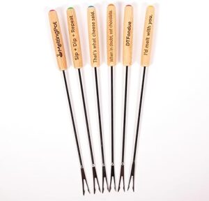 Melting Pot Clever & Cheesy Fondue Forks, Stainless Steel Set with Color-Coded Wooden Handles, Ideal for Chocolate, Cheese & Party Use, 9.5”, 6-Piece Set