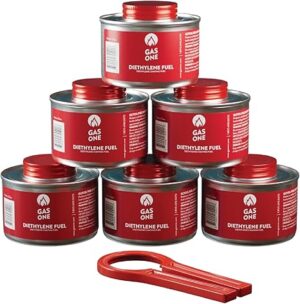 GASONE 2+ Hour Chafing Fuel - Food Warmer for Chafing Dish Buffet Set - Liquid Safe Fuel with Wick & Lid Opener (Pack of 6)