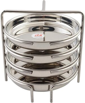 Jain Stainless Steel Thatte Idly Stand (Small Size) with 4 Plates South Indian Idly Maker Steaming Other Dishes Like Dhokla | Plate Diameter - 14cm | Pack of 1 Silver Color