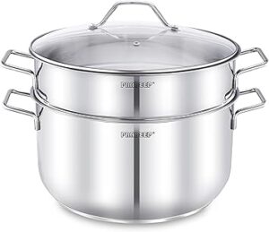 PRADEEP STEAMER POT WITH GLASS LID | BPA-free healthy, Non-Toxic Cooking | Induction & Gas Safe | Perfect for Dumplings, Idlis, Dhoklas, Vegetables & Seafood| Dishwasher Safe (26 CM)