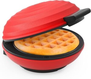 CROWNFUL Mini Waffle Maker Machine, 4 Inch Chaffle Maker with Compact Design, Easy to Clean, Non-Stick Surface, Recipe Guide Included, Perfect for Breakfast, Dessert, Sandwich, or Other Snacks, Red