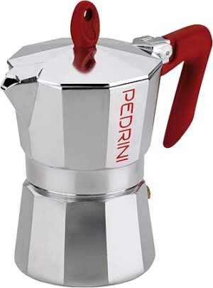 COFFEE MAKER POLISHED ALU.3 CUPS, RED HANDLE