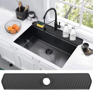 30 inch Kitchen Splash Guard for Sink, Silicone Kitchen Sink Faucet Mat, Sink Splash Guard Behind Faucet, Drip Protector Splash Countertop, Faucet Handle Drip Catcher Tray for Kitchen, Bathroom(Black)