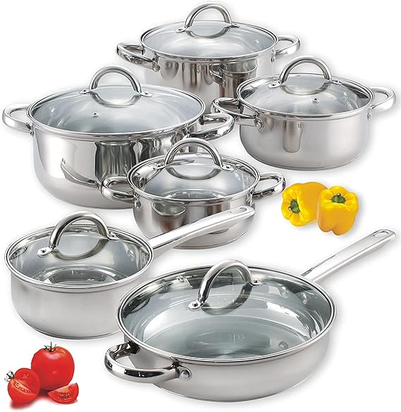 Cook N Home Stainless Steel Cookware Set Silver 12 Piece NC-00250