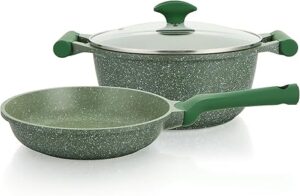 Prestige Essentials Granite Non Stick Set Combo | 26cm Fry Pan + 26cm Casserole With Lid | Induction Cookware Set 2 Pieces | Green - PR80993