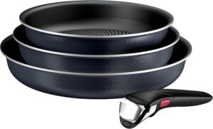 Tefal Ingenio Enjoy Set of 3 Frying Pans 22/24/28 cm + Removable Handle, Induction Safe, Non-Stick, Titanium Coated, Thermo-Signal, Fast Heating, Dishwasher and Oven Safe
