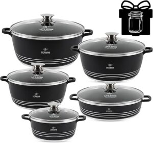 LIFE SMILE Cookware Set Granite Stone - Pots and Pans set Multi Layer Granite Non Stick Coating Cookware Sets 100% PFOA FREE, Oven Safe Cooking Sets (Black (Ceramic), 10 Pieces)
