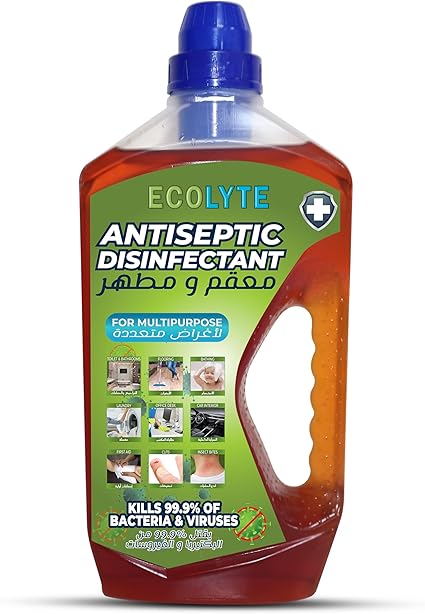 ECOLYTE+ Antiseptic Disinfectant, Premium Liquid for Effective Germ Protection Antibacterial & Personal Hygiene, Versatile & Effective, Used in Bathing, Laundry, All purpose Cleaner (1 Liter)