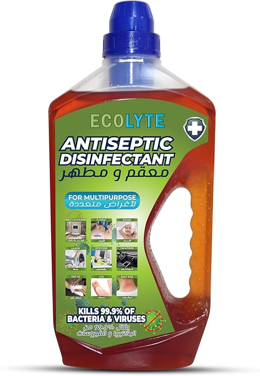 ECOLYTE+ Antiseptic Disinfectant, Premium Liquid for Effective Germ Protection Antibacterial & Personal Hygiene, Versatile & Effective, Used in Bathing, Laundry, All purpose Cleaner (1 Liter)
