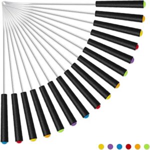 16 Pcs Fondue Forks, 9.25 Inch Stainless Steel Fondue Sticks with Heat Protected Handle, Long Forks Suitable for Chocolate Fountain Roast Meat Marshmallows Fruit (6 Colors)