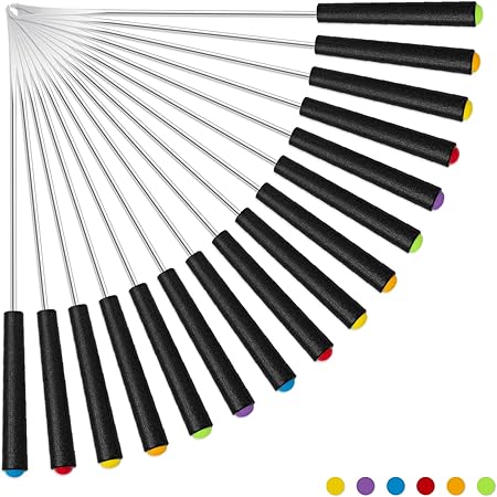 16 Pcs Fondue Forks, 9.25 Inch Stainless Steel Fondue Sticks with Heat Protected Handle, Long Forks Suitable for Chocolate Fountain Roast Meat Marshmallows Fruit (6 Colors)