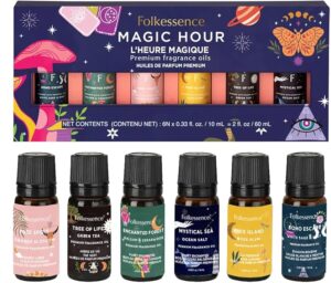 Folkulture Essential Oil Set for Diffusers for Home, Set of 6 Fragrance Oils or Aromatherapy Oils - White Sage, Balsa Cedarwood, Orange, Green Tea, Ocean Salt, Rose | Ramadan Gifts Set (Magic Hour)