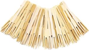 VNDEFUL 100Pcs 3.5 Inch Bamboo Party Forks Mini Forks Buffet Fruit Picks,Eco-Friendly and Disposable for Home and Catering
