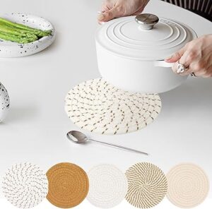 Mats Set for Hot Dishes, 5 Heat Resistant Pot Holders for Kitchen, Home Essentials, Anti Stain Hot Pads for Hot pots and Pans, Fall Decorations for Home, 7 Inches(Brown)