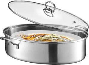 Eglaf 8Qt Stainless Steel Fish Steamer - Multi-Use Oval Cookware with Rack, Ceramic Pan, Chuck - Stockpot for Steaming Fish, Boiling Soup