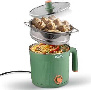 AGARO Regency Multi Cook Kettle With Steamer, 1.2L Inner Pot, Double Layered Body, Variable Temperature Settings, Wide Mouth, Boiling, Steaming, Tea, Coffee, Egg, Vegetable Boiling, 600W, Sea Green