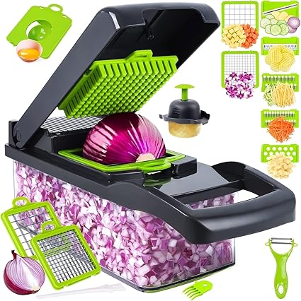 SKY-TOUCH Vegetable Chopper : Multifunctional All-in-One Food Slicer Dicer Cutter with Draining Basket Grater With Container Compact Kitchen Gadgets Sets for Cooking