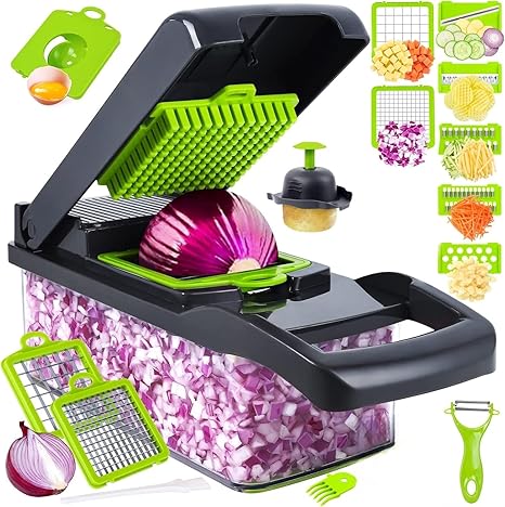 SKY-TOUCH Vegetable Chopper : Multifunctional All-in-One Food Slicer Dicer Cutter with Draining Basket Grater With Container Compact Kitchen Gadgets Sets for Cooking