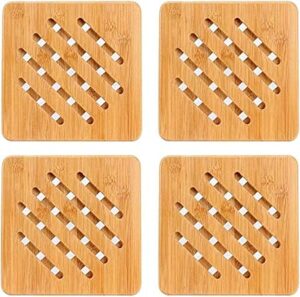 Oban Bamboo Trivet Mat Set, Bamboo Hot Pads Heavy Duty Hot Pot Holder Pads Coasters, Perfect for Modern Home Kitchen Decor, Set of 4, 7" Square